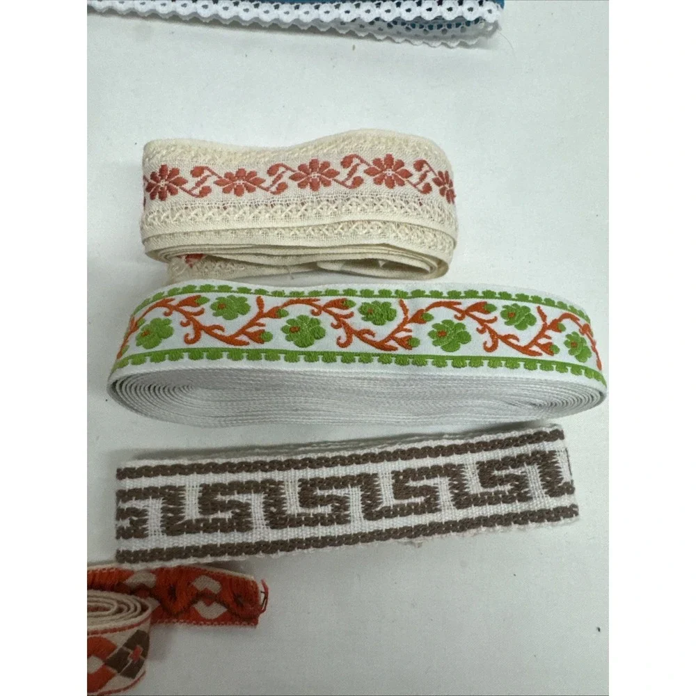 Lot of Vintage Embroidered Ribbon Trim Multi Color Jacquard(?) Sewing Crafts